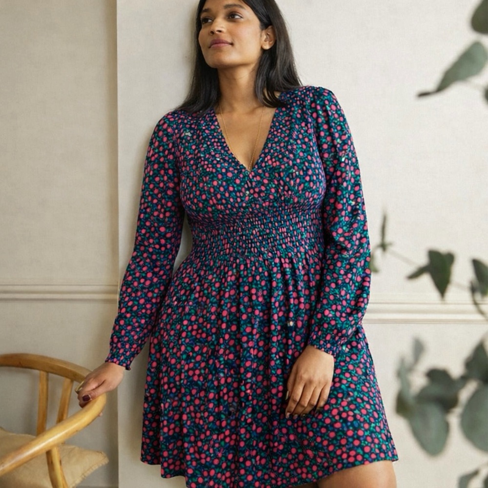 Boden Blue and Pink Long Sleeve Dress